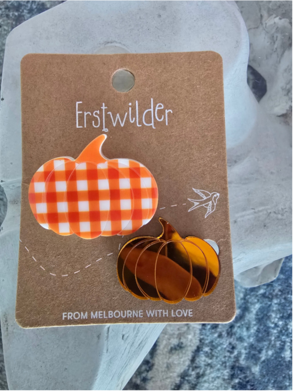Erstwilder Pumpkin Pair Brooch Set of 2 NWOT